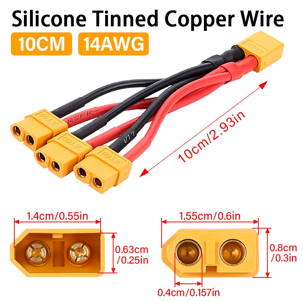 XT60 Male/Female Cable Parallel Battery Connector 1 To 3 Silicone Wire Extension Y Splitter for Battery Charger Motor 14AWG
