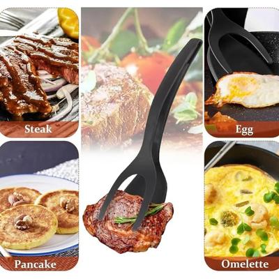 1PC 2 In 1 Grip Flip Spatula Tongs Nylon Non-Stick Egg Flipper Pancake Fish French Toast Omelet Maker Kitchen Tool