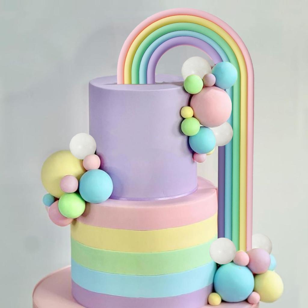 28PCS Rainbow Cake Toppers Colorful Balls Cake Decorations for Wedding Baby Shower Girls Boys Birthday Party Supplies
