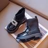 Rhinestone Girls Sock Shoes Children's Leather Boots Autumn Winter Baby Fashion Anti-Slippery Rubber Sole Footwear
