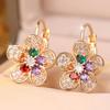 Cute Gold Tone Flower Earrings Multi-Color Zircon Statement Jewelry Gift for Women Party