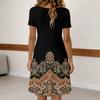 Women's Fashion Retro Print Round Neck Short Sleeve Buttoned Casual Dress