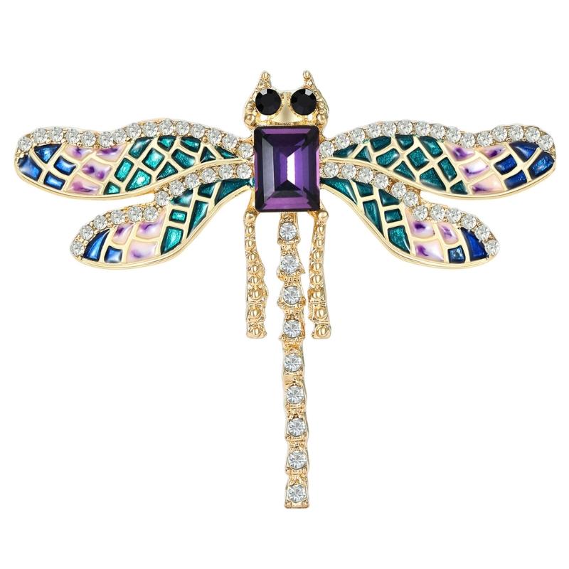 Элегантная Брошь Многофункциональный Аксессуар Значок Стрекозы Сверкающая Брошь Подходит для Любителей Моды Подарок фиолетовый