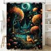 Enchanted Forest Shower Curtain: Magical Tree with Moonlit Pathway Luxurious Orange Cat Bath Mat Decorative Bathroom Set for Gir