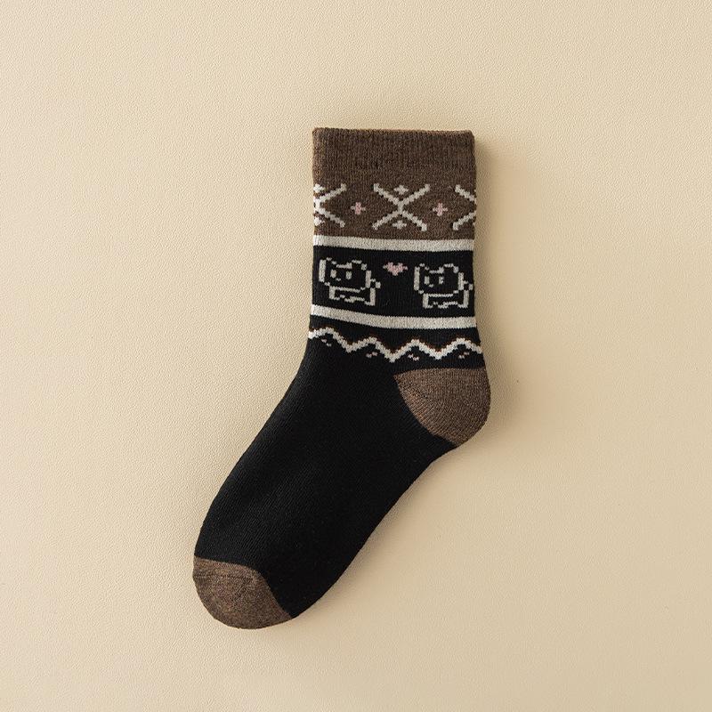 Women's Fair Isle Velvet Mid-Calf Thick Warm Sleep Socks