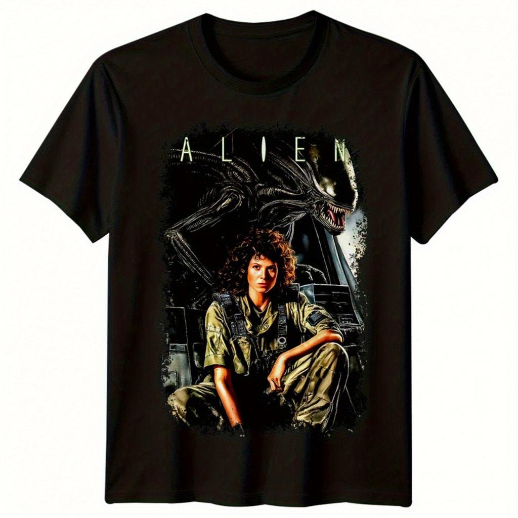 T-shirt Unisex con Stampa Poster Film Alien 1979 Traspirante Stile Retrò Anni '80 Sci-Fi Girocollo Manica Corta Adatta per l'Uso Quotidiano