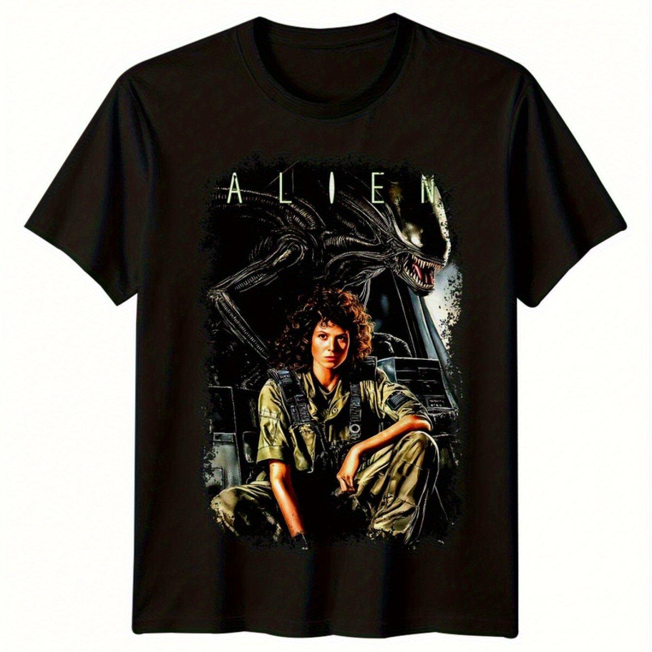 Unisexs Retro Alien Movie Poster Tshirt 80s Classic Alien Science Fiction Pattern Short Sleeve M