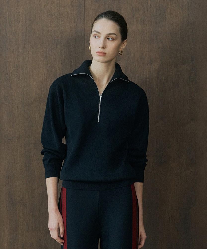 BARNEYS NEWYORK 26Fw Dominic Quarter Zip-Up Knit Pullover Black