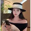 French Polka Dot Flat Top Straw Hat Women's High-end Top Hat Sunshade Sunscreen Hat Sun Hat Straw Hat Women's Beach Hat
