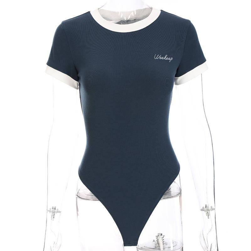 Fashion Casual Short Sleeve Women Skinny Bodysuit New O Neck Street Wear Simple Slim T-shirt 2024 Women's Summer Playsuit Simple Clothes 2464