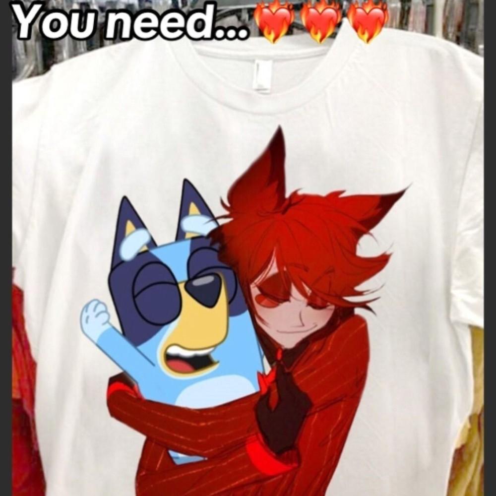 Hazbin Hotel Bluey and Alastor Unisex Short Sleeve TShirt S5XL Unisex T-Shirt S
