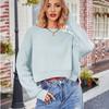 Ladies Autumn Winter Lantern Sleeve Round Collar Pullover Warm Solid Color Knitted Sweater Knitwear Top