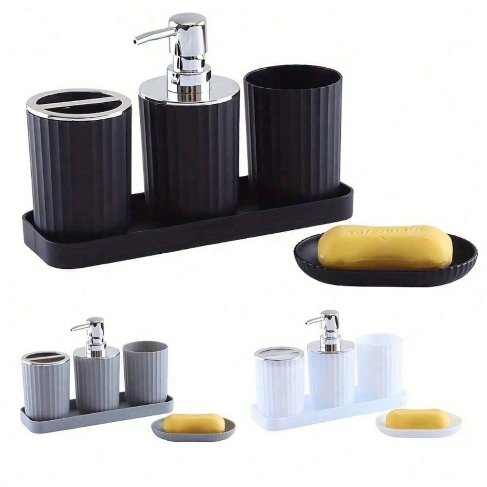 1Set Luxurious Bathroom Accessory Set Complete with Mouthwash Cup Soap Holder Liquid Soap Dispenser Toothbrush Holder
