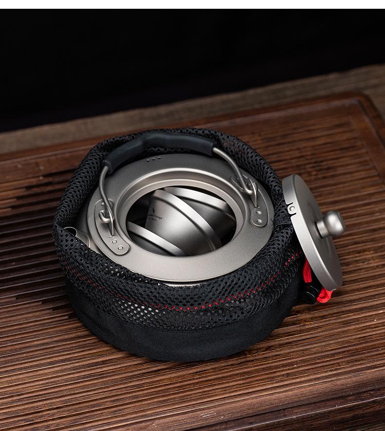 Essential 600ML Pure Titanium Tea Kettle with Anti-Scald Silicone Handle for Outdoor Camping.