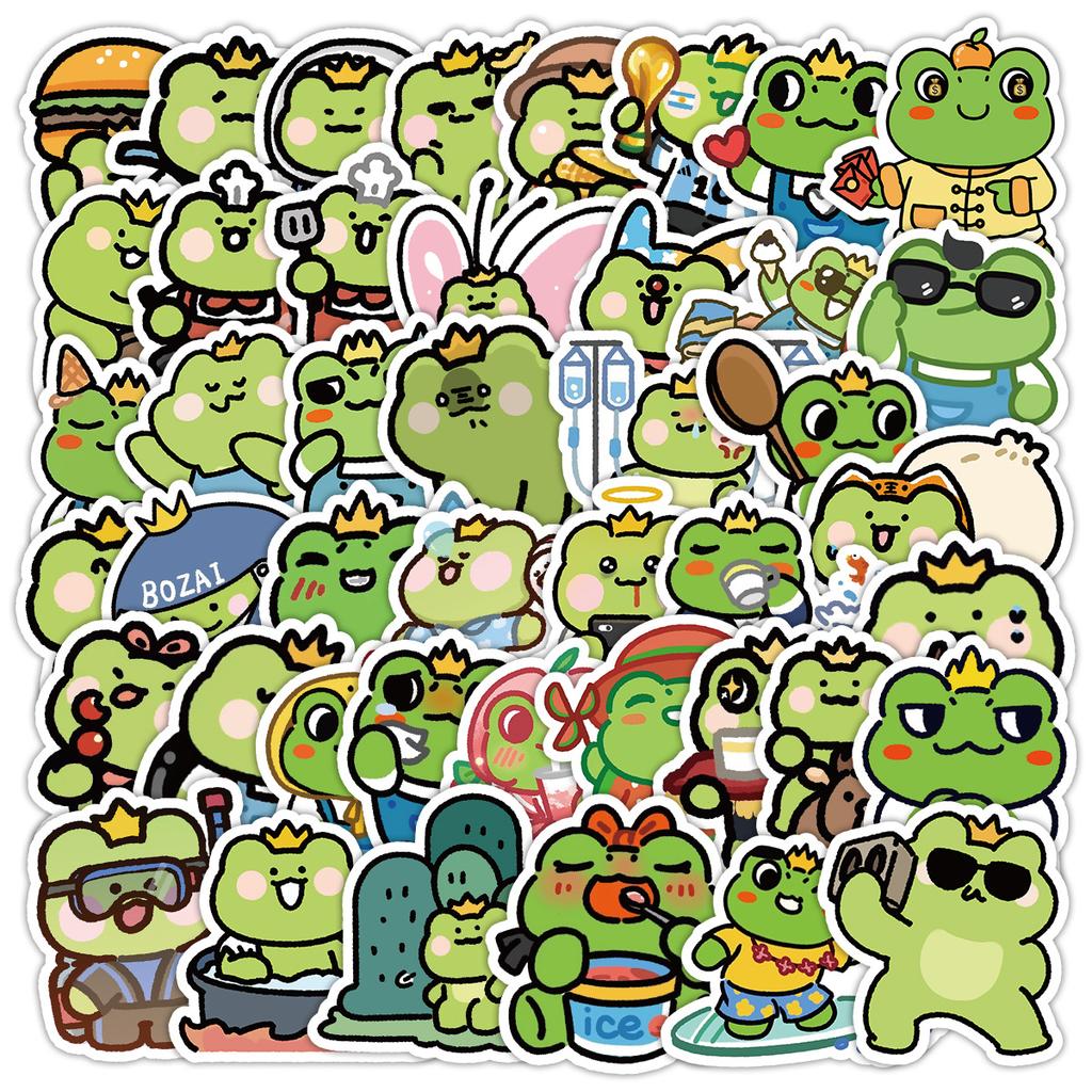50 Cute Frog Graffiti Stickers for Luggage, Computer, Waterproof Decorative Stickers, Cartoon Frog Stickers