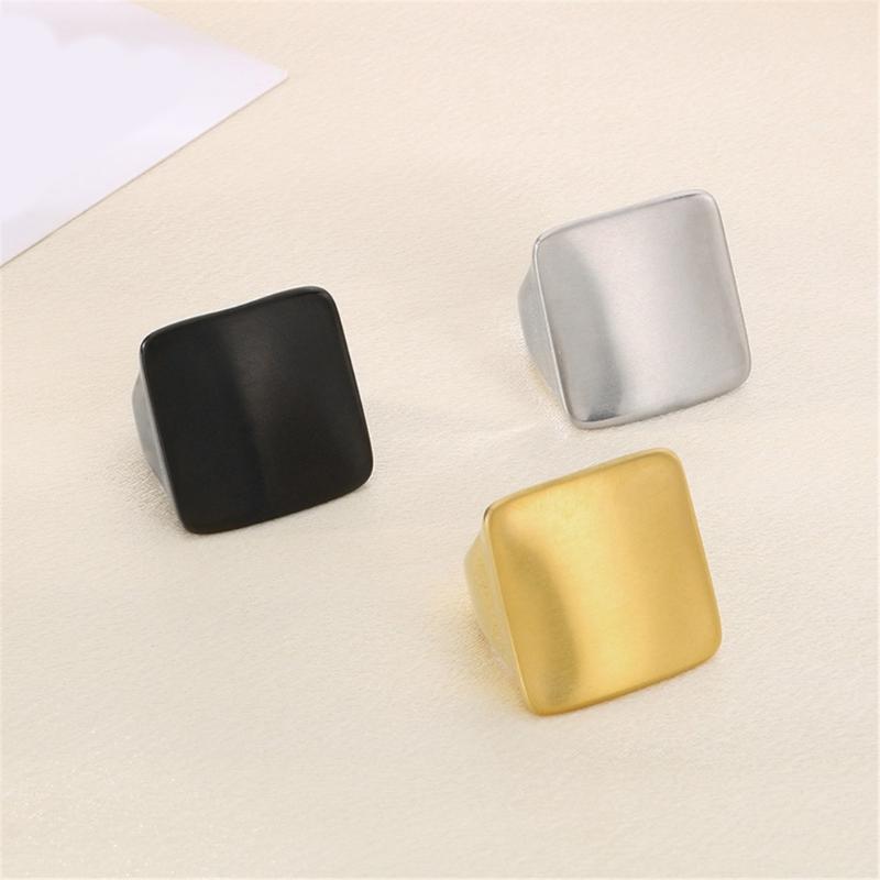 Anillo Cuadrado Contemporáneo de Acero Inoxidable Artesanal Joyería Resistente al Deslustre Para Ocasiones Casuales O Formales