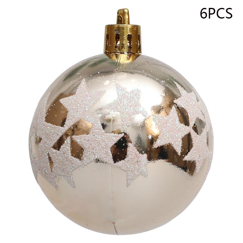 6Pcs 6cm Star Pattern Round Ball Christmas Tree Decor Electroplating Plastic Ball Xmas Hanging Ornament