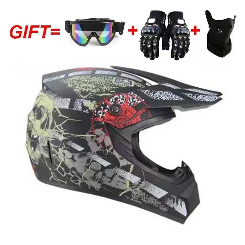 Full Face ABS Motorcycle Helmet Off-Road ATV Dirt Bike Cycling With Visor Gloves Mask - S M L XL