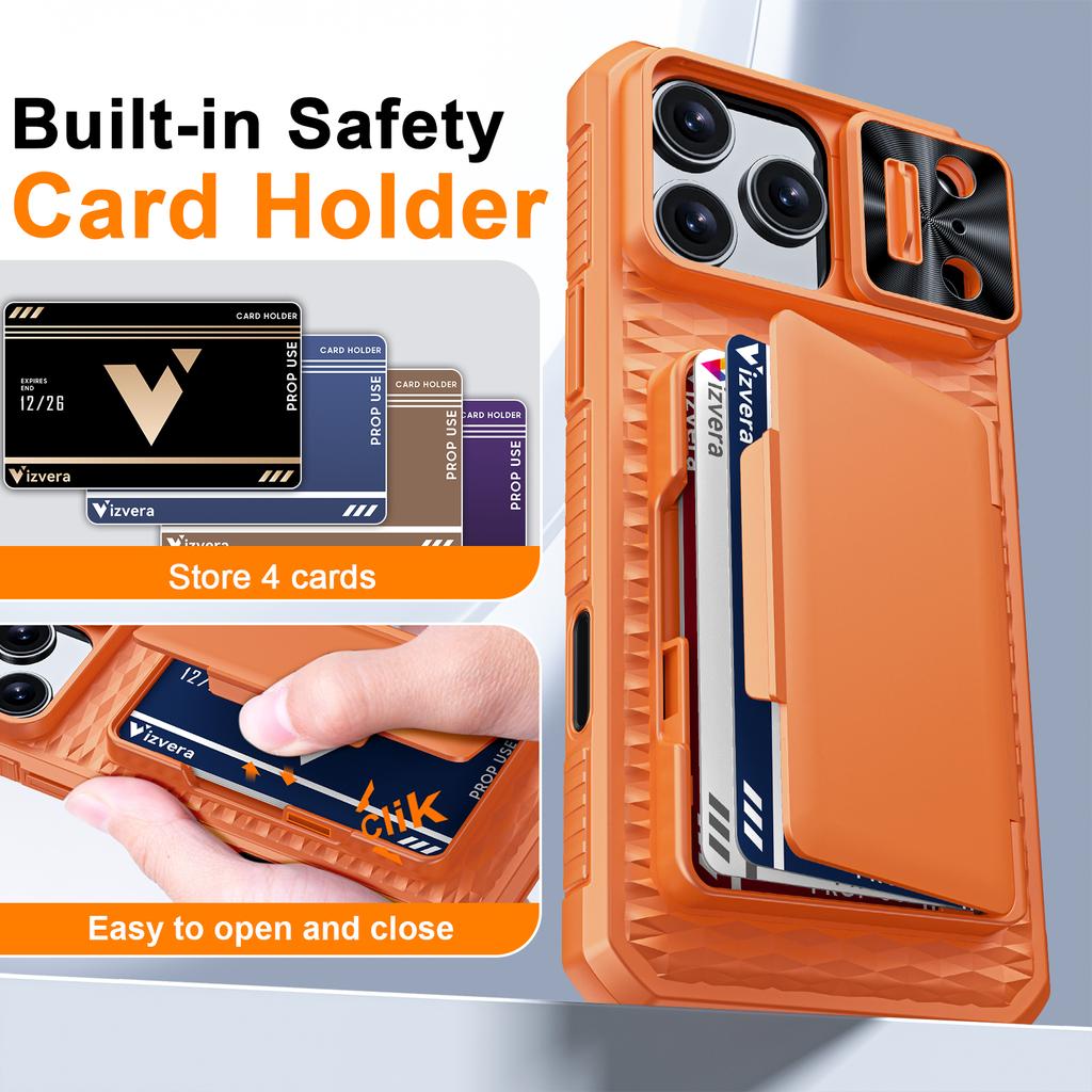 Protective Wallet Case with Card Holder, Kickstand and Camera Cover for iPhone 17 Pro Max-Orange