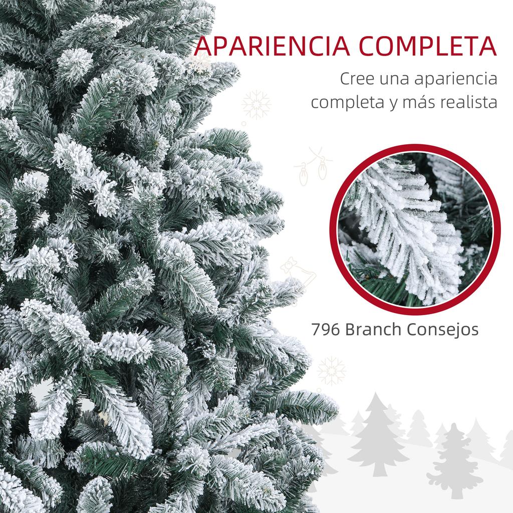 Snowy Artificial Christmas Tree 180 cm with 796 Branches and Metal Stand Snowy Christmas Tree for Indoor Green