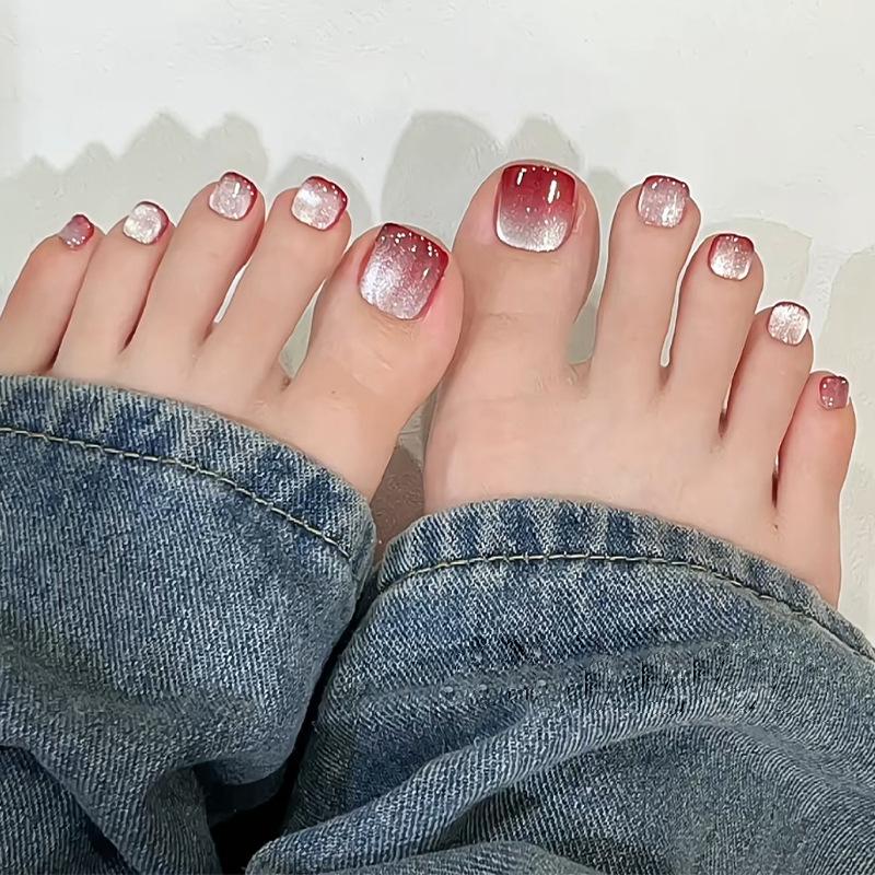 Cat's Eye Nail Patch Fine Flash Wearing Nail Fine Flash Removable Toenail Patch Foot Nail Patch Nail Patch 24 pieces