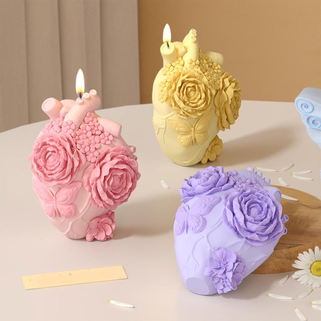 Premium 3D Blossom Embellished Heart Shaped Silicone Casting Mold For Candle Makers And Crafting Enthusiasts