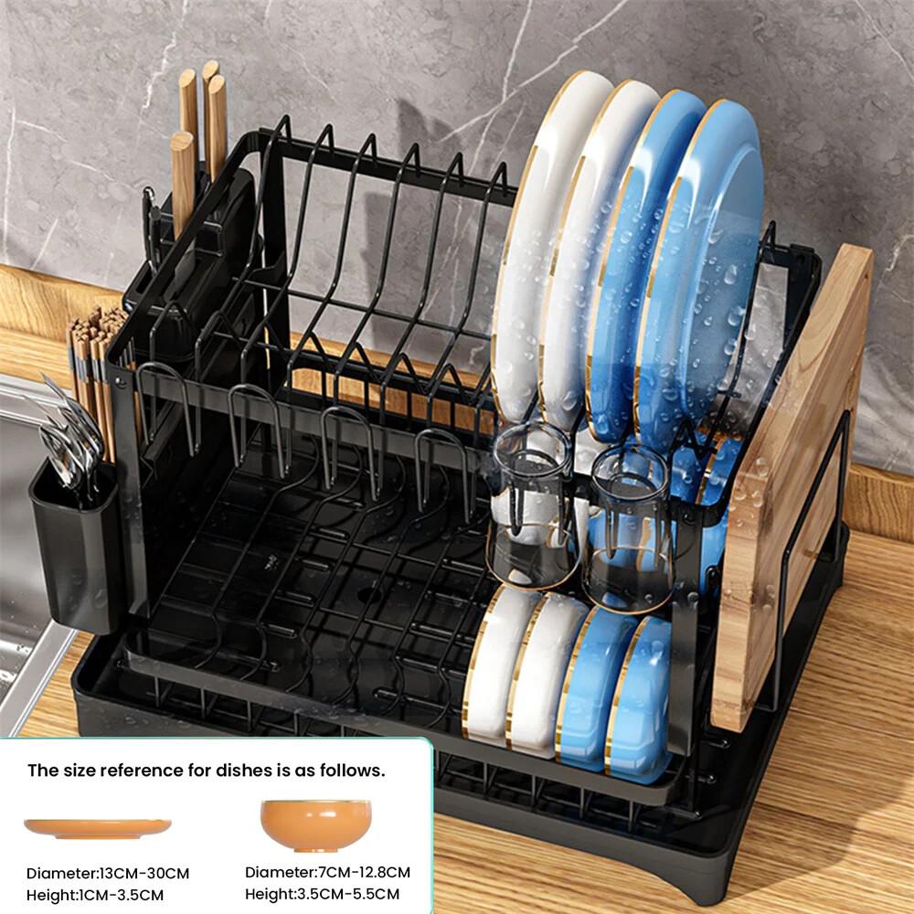 2 Layers Space Saving Dish Drying Rack Countertop Household Dish Storage Holder Kitchen Organizers And Storage With Drainboard