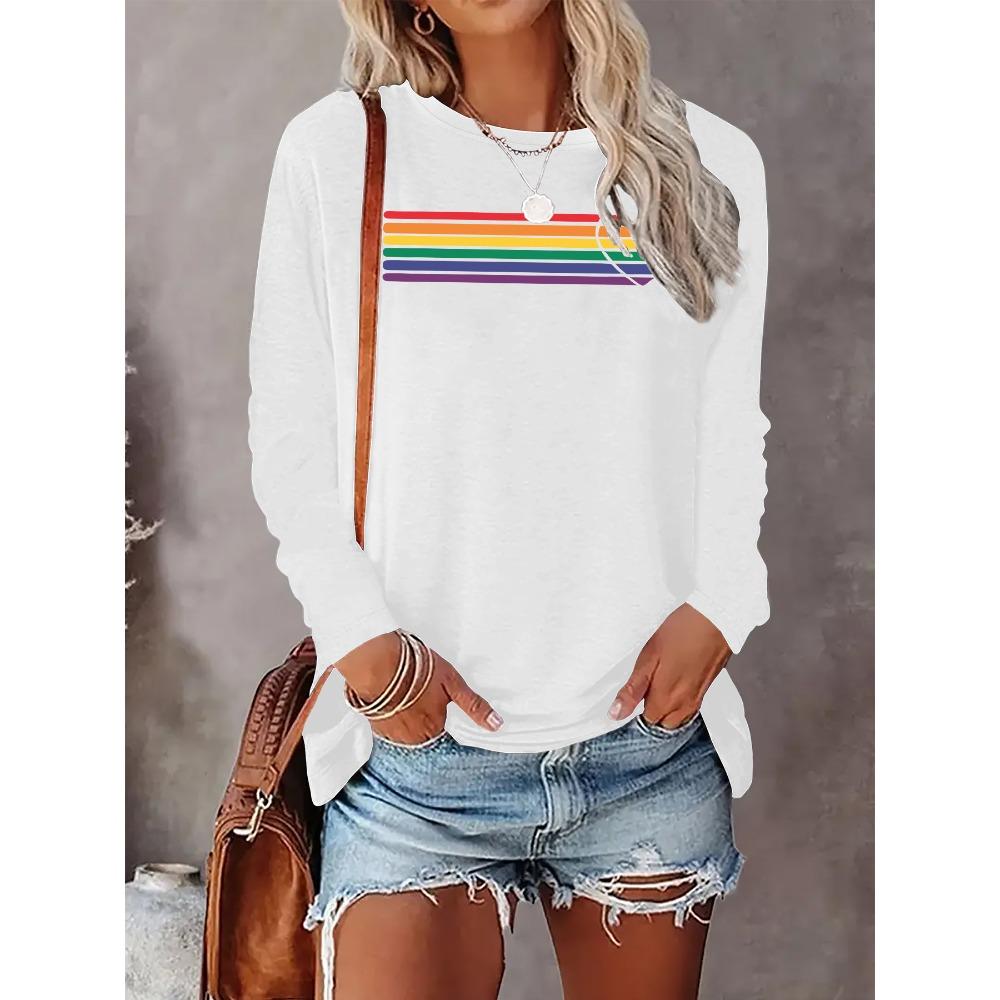 Women's fashionable long-sleeve printed crewneck T-shirt, ladies' autumn and winter casual long-sleeve shirts