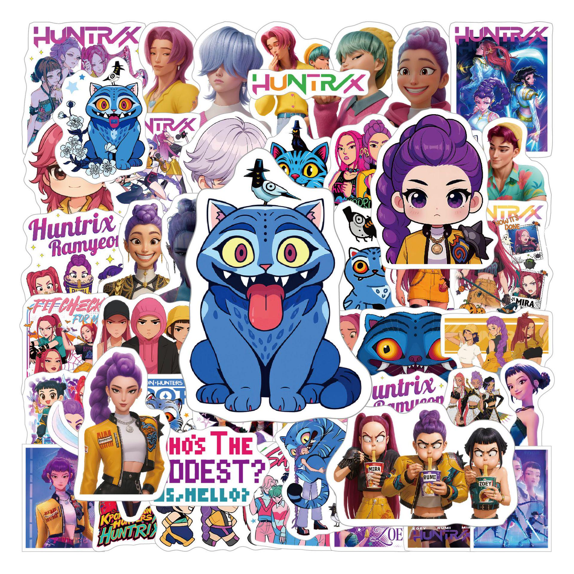 Demon Hunter KPOP Stickers: 100 Glossy Korean Cartoon Stickers for Suitcases 3.5-6.5 CM