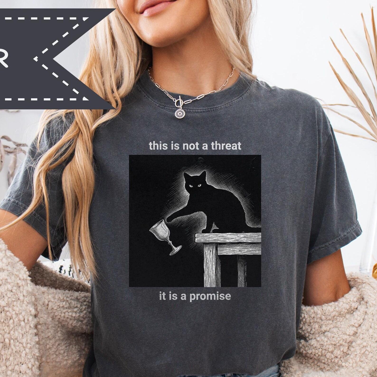 This is Not a Threat It s a Promise, Black Cat Graphic Tee, Philosophical Humor, Witchy Cat Shirt 4XL