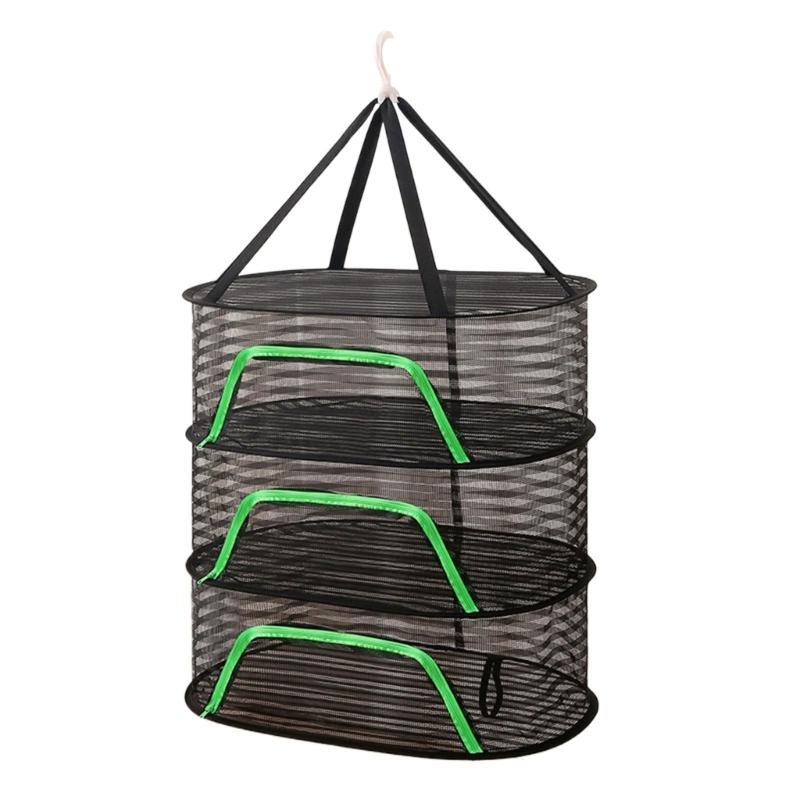 Breathable Mesh Hanging Drying Rack Vegetable Dryer with Rotating Hook Plant Hanging Net for Indoor and Outdoor Use