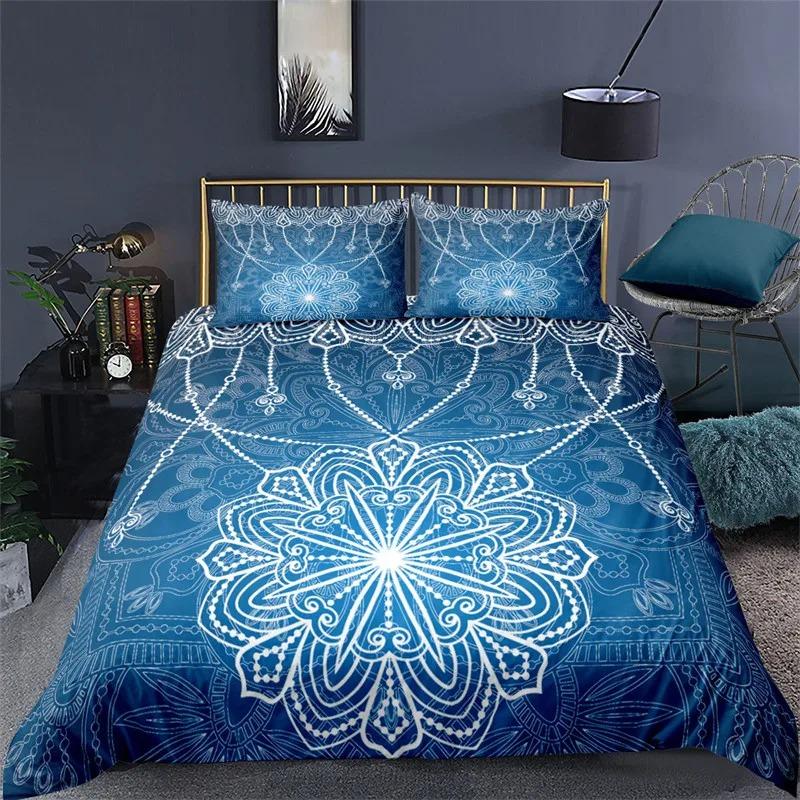 Bohemian Mandala Duvet Cover Set, Colorful Galaxy Comforter Cover Boho Chic Hippie Floral Exotic Bedding Set With 2 Pillow Case