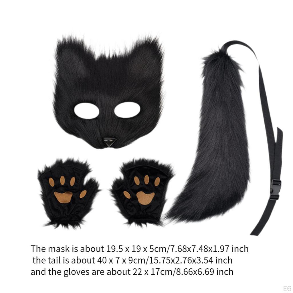 Animal Mask and Tail Set Long for Role Play Halloween Party Costume