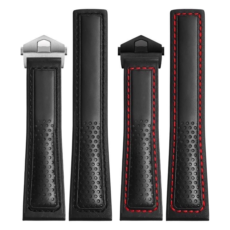 Correa de Cuero Genuino Para Reloj TAG-heuer F1 banda Pespuntes Rojos pulsera de muñeca hebilla desplegable brazalete de cuero para reloj 22mm