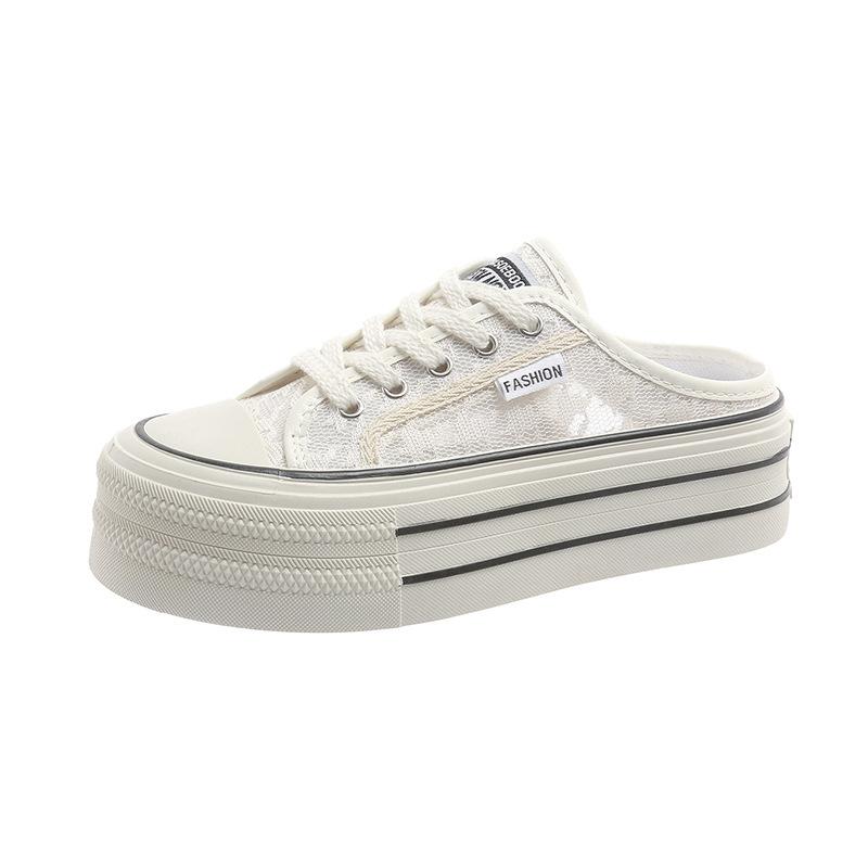 

Internet celebrity bag head cloth shoes women s summer wear 2025 new platform net shoes versatile breathable mesh half slippers 35 белый