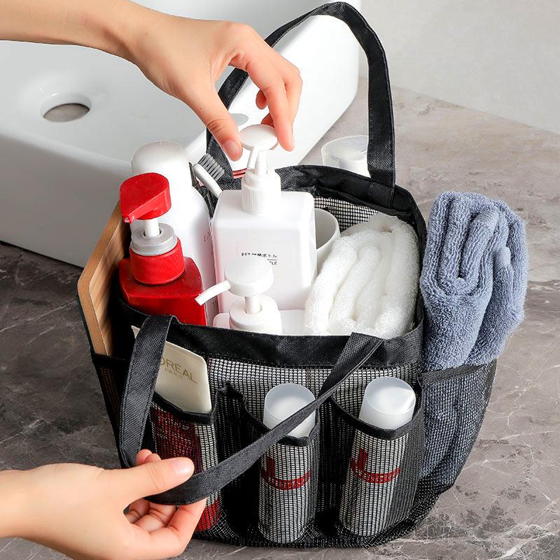 Foldable Mesh Hanging Shower Caddy - Travel Wash Bag & Storage Handbag