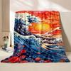 New! Japan Art Beautiful Wave Printed Blanket Fine Workmanship,Home Office Nap Trip Car Blanket for Four Seasons Quickly Arrival