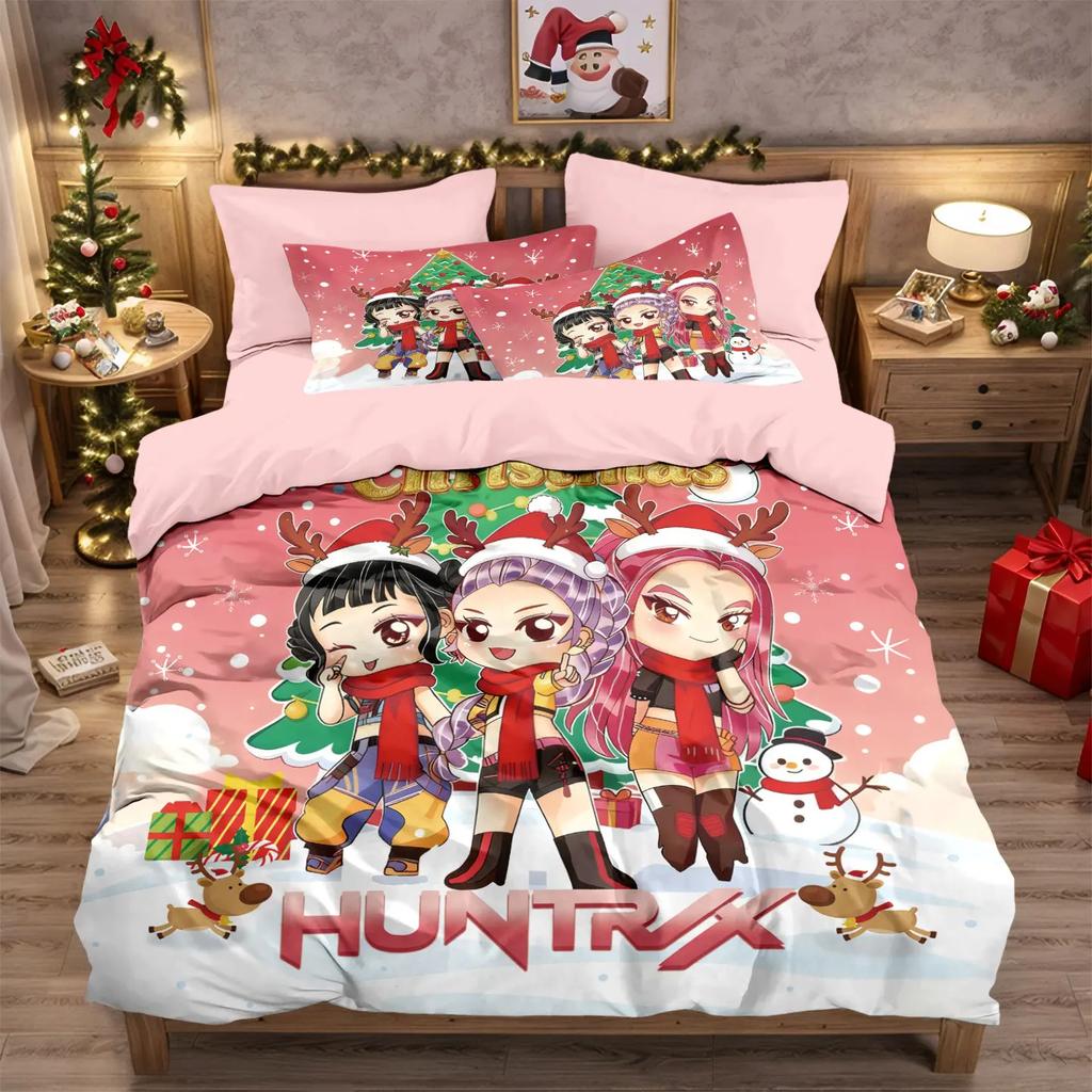 3Pcs Kpop Demon Hunters Bedding Set Kpop Fans Gift Christmas Duvet Cover Pillowcases Ultimate Comfortable Christmas Decoration