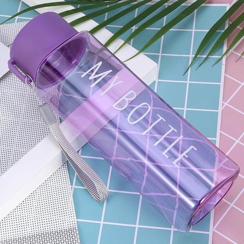 

500ml Men Women Outdoor Plastic Portable Drinking Bottle Outdoor Sports Water Cup Water Bottle Coffee Juice Cup High Appearance Straight Drinking Cup фіолетовий