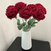 1pc Romantic Wine Red Knitted Rose Bunch Diy Finished Flower Crafts Valentine's Days Wedding Couple Gift Hand Crochet Home Decor