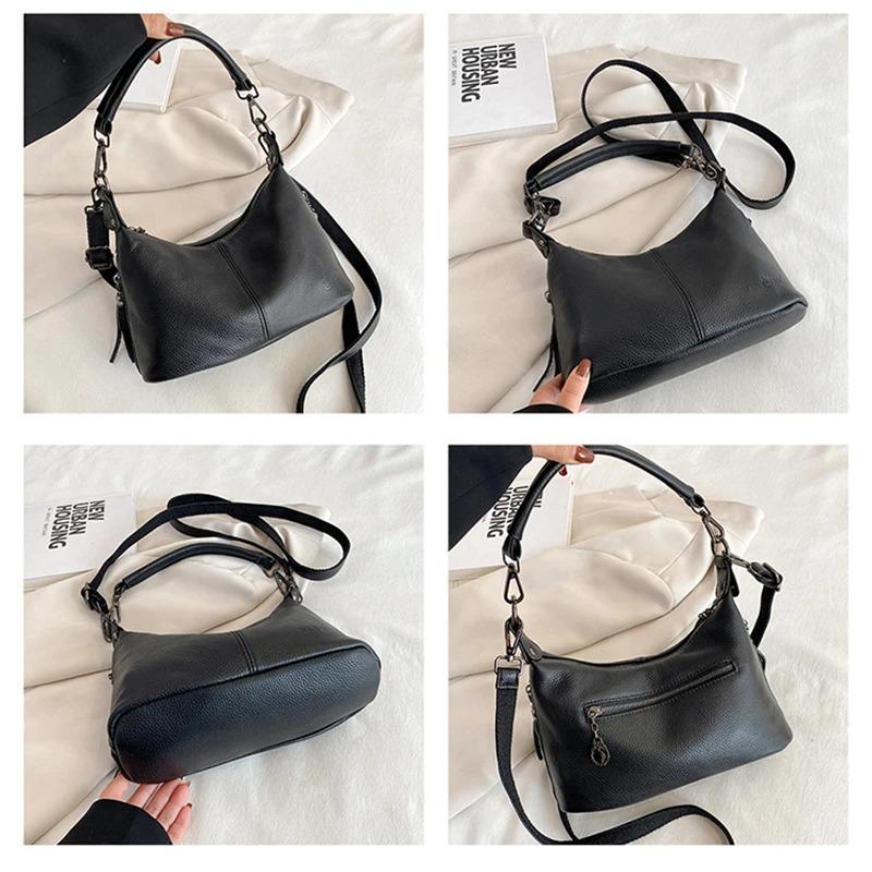 Chic Leather Hobo Bag with Detachable Strap & Tassel Versatile Large Capacity Handbag for Women Leisure Fashion Women's Shoulder Bag