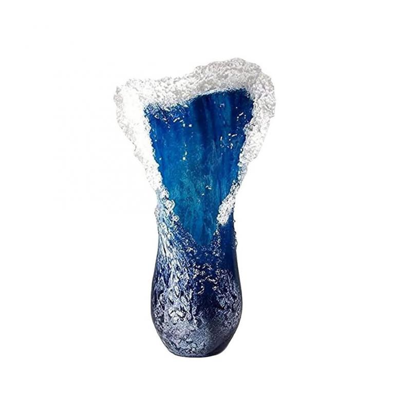 Meereswellenvase, Gewellte Vase Aus Kunstharz, Blaue Gewellte Vase für Büro- und Wohnzimmerdekorationen, Café-Dekoration, 30 cm