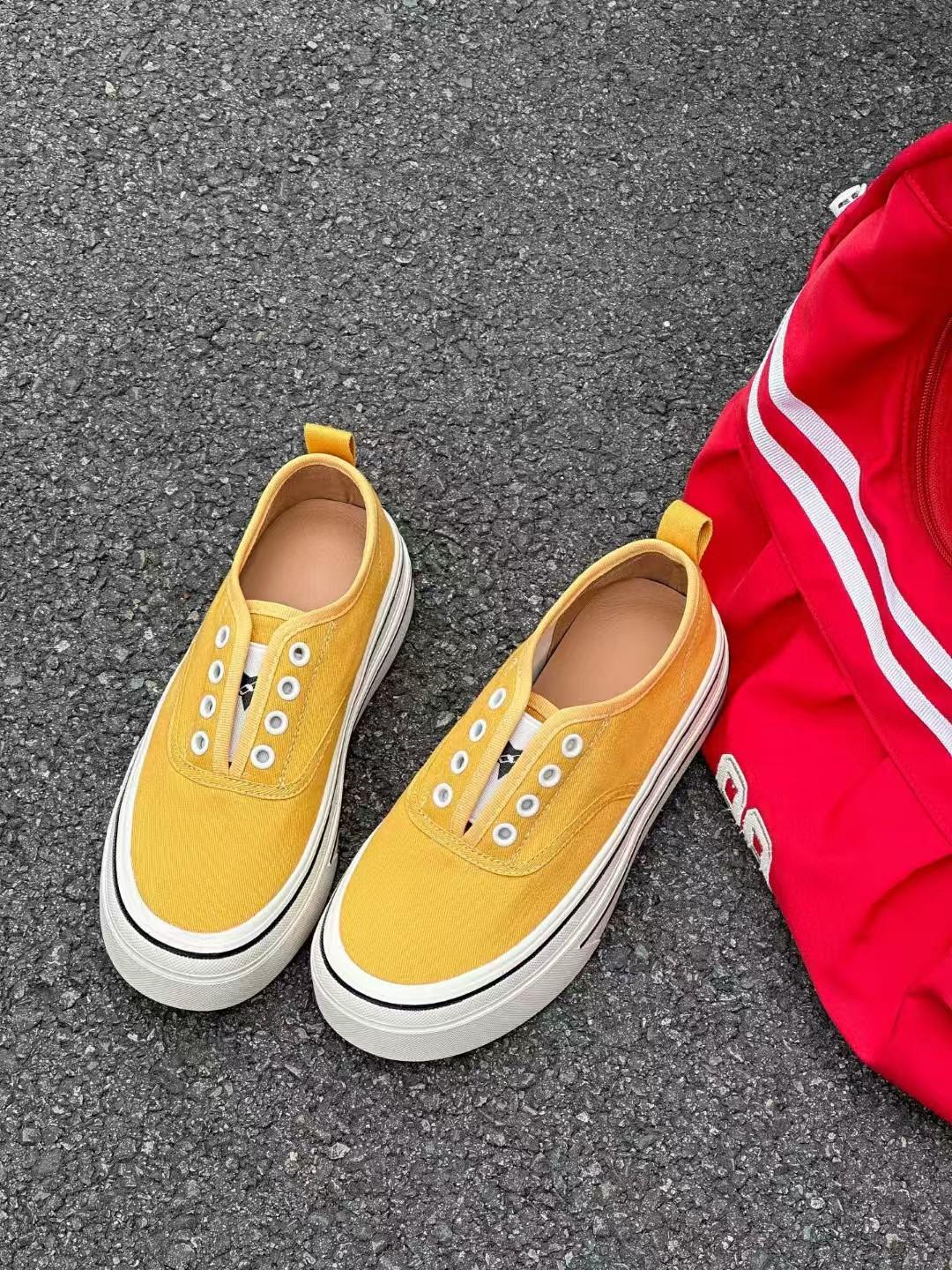 

Round head canvas shoes women s summer new thick-soled versatile casual sports board shoes one-pedal muffin white shoes 35 жёлтый