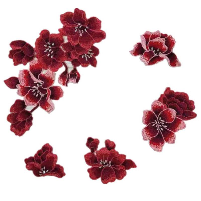 5 Stück/Set Rote Blume Bestickte Nähflicken Für Kleidung Kleid DIY Dekoration Reparatur Applikation
