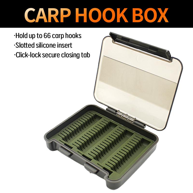 1 PC Carp Fishing Tool Carp Hook Box Hold Up To 66 Carp Hooks Slotted Silicone Insert Click-Lock Secure Closing Tab Tackle