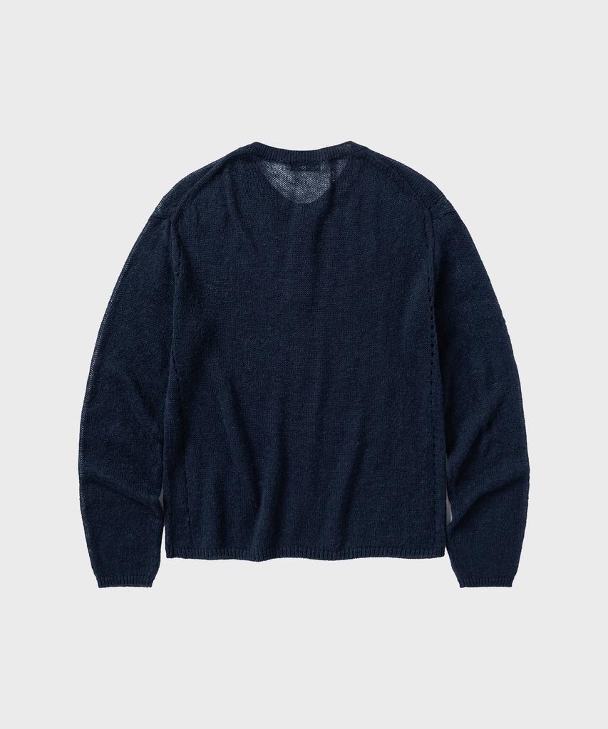 NONBLANK Crop Henley Neck Ls Knit_Navy