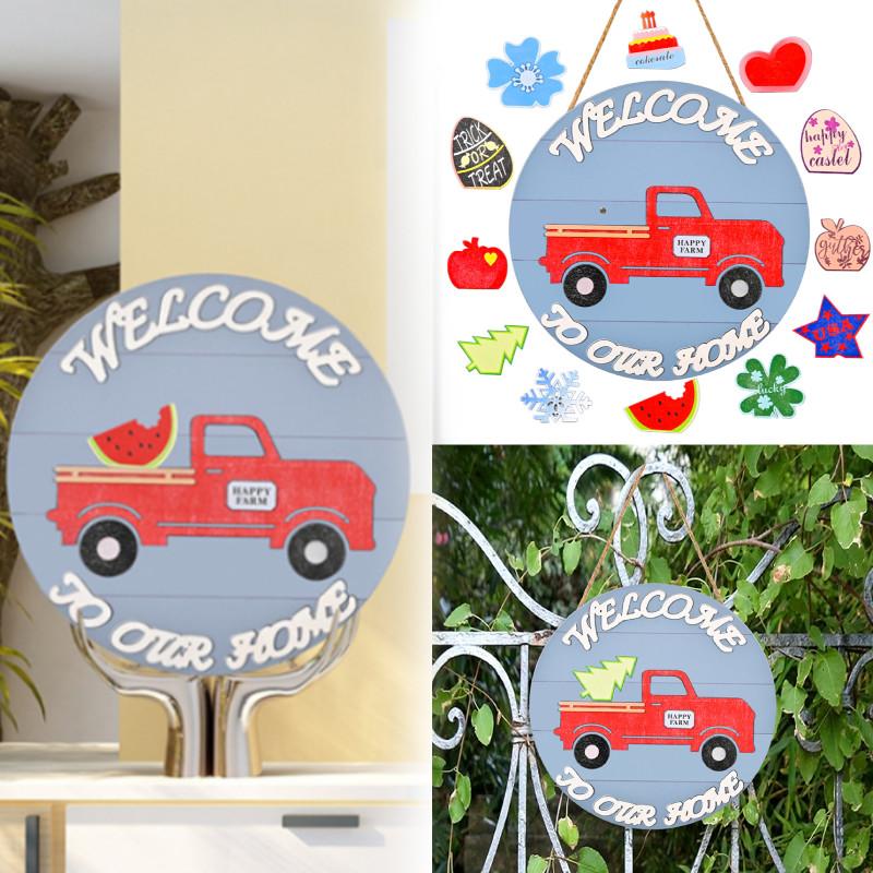 Christmas Car Wooden Door Tag Hanging Decoration Magnetic Accessories Home Wall