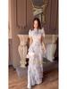 Women's 2025 Spring Retro Elegant Short Sleeve Waist-Cinching Long Dress