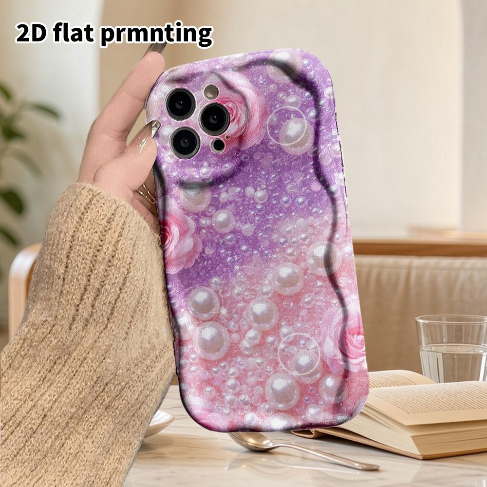 Phone Case: 2D Flat Design Suitable for iPhone 18 17 16 15 14 13Pro Protective Case, Couple Style, Pearl Pink Rose, Christmas and Halloween Gifts