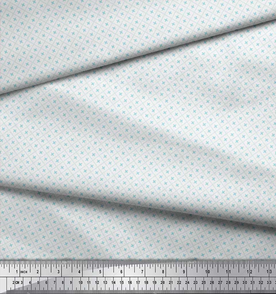 Soimoi Japan Crepe Satin Fabric Check Shirting Print Fabric by Metre 42 Inch